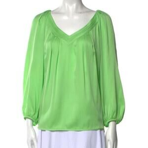 Diane Von Furstenberg Silk V-Neck Lime Green Blouse